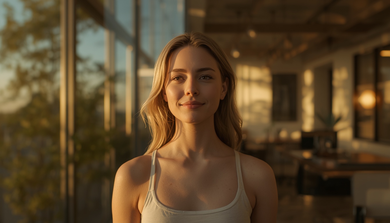 Person standing outdoors in soft natural sunlight with calm expression, contrasted with a modern indoor environment under artificial light, symbolizing the mismatch between ancestral sun exposure and indoor living