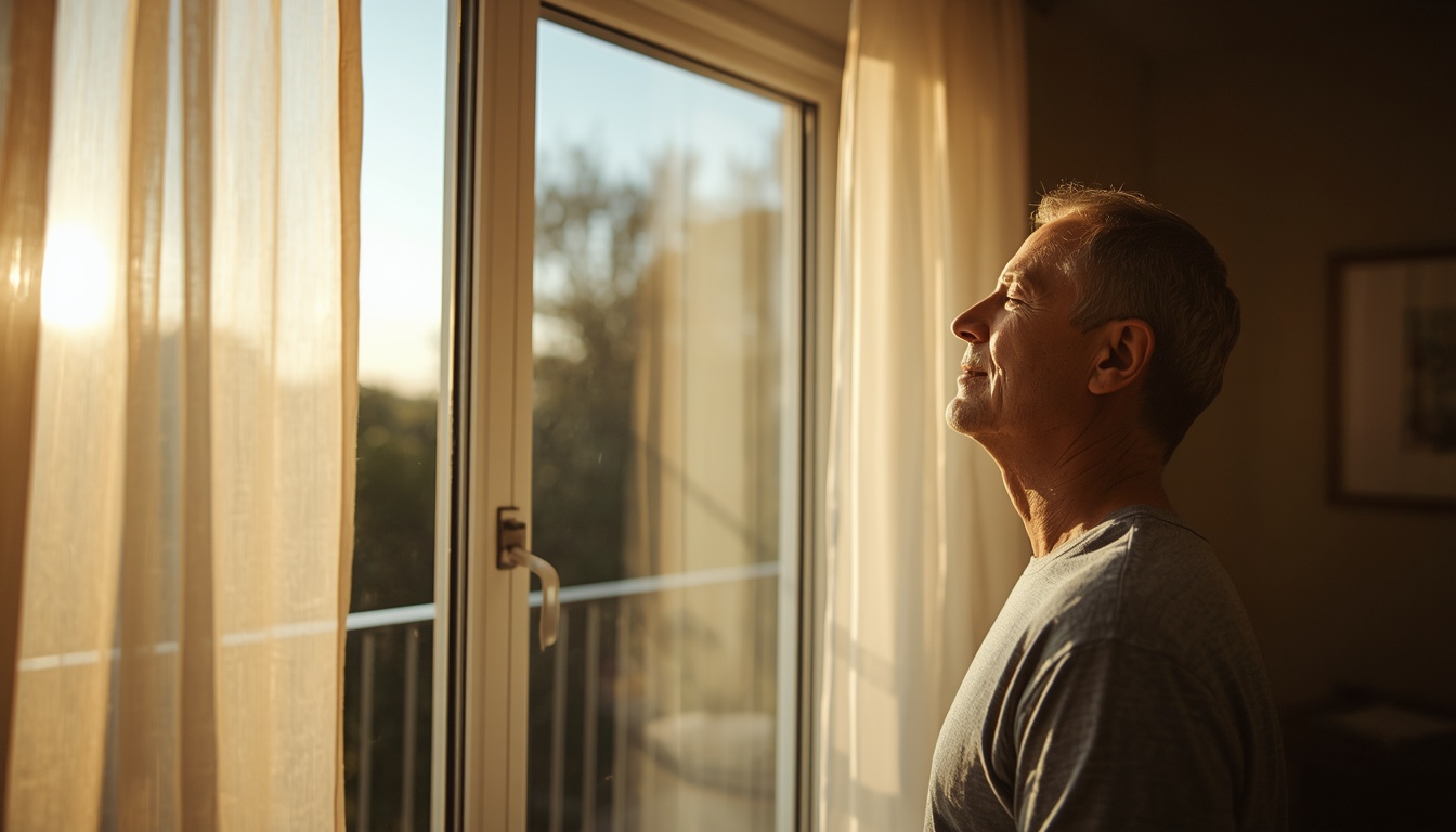Person breathing near an open window with outdoor trees and moving air, illustrating lungs built for outdoor ventilation