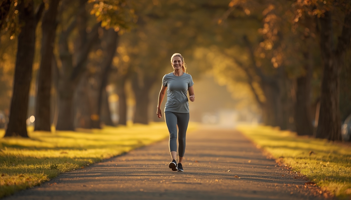 Person walking outdoors at a natural pace with soft morning light, suggesting lymphatic flow through everyday movement