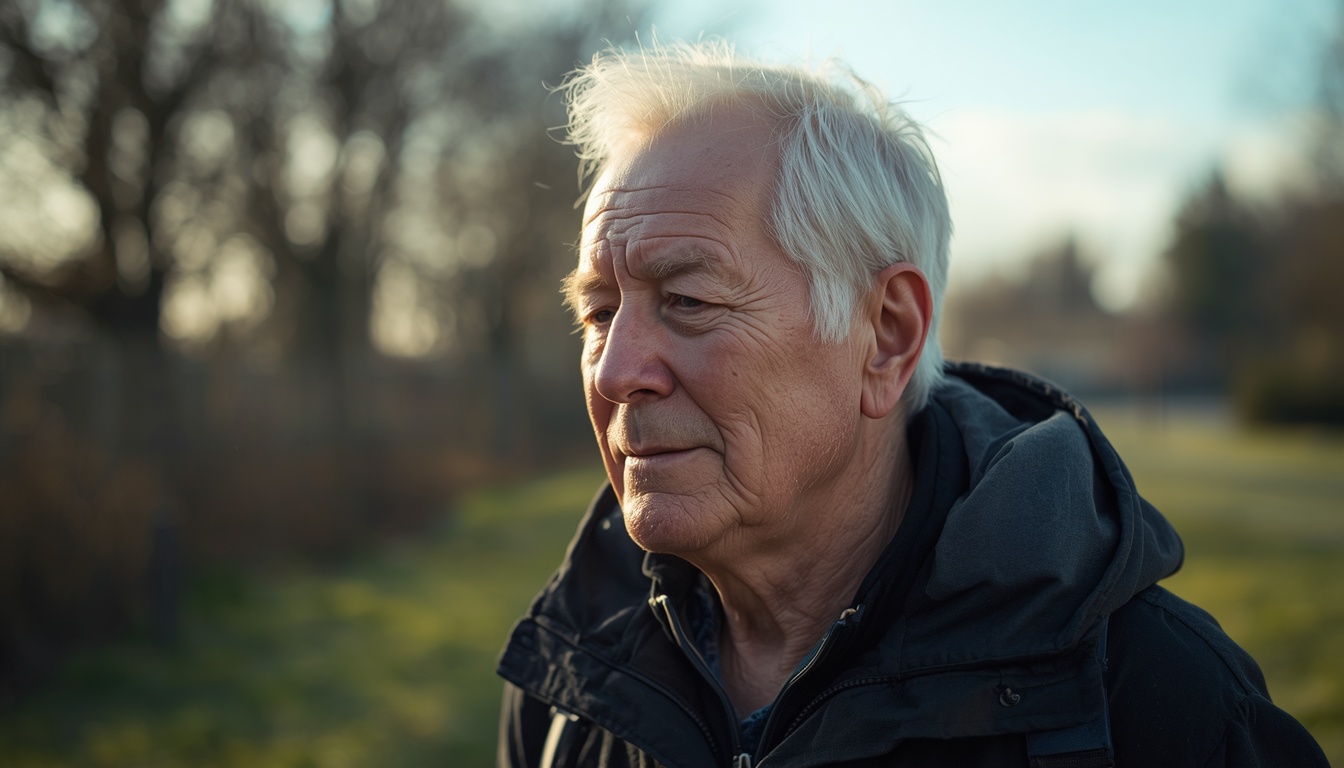 Person walking outdoors in cool weather breathing through the nose, suggesting healthy sinus airflow and weather exposure